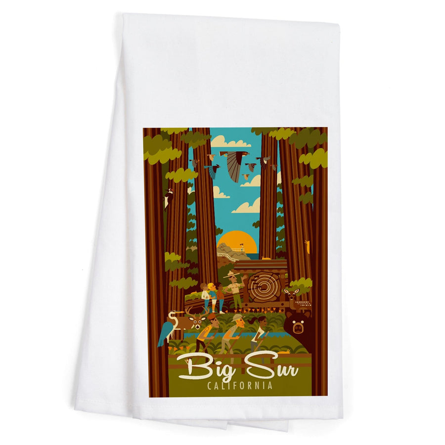 Big Sur, California, The Mountains are Calling, Geometric, Organic Cotton Kitchen Tea Towels Kitchen Lantern Press 