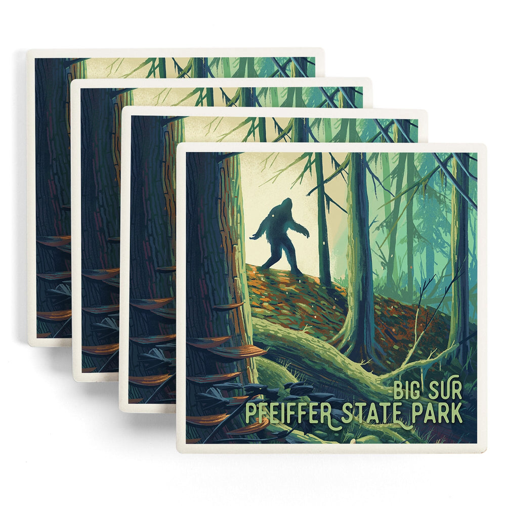 Big Sur, California, Wanderer, Bigfoot in Forest, Pfeiffer Big Sur, Coasters Coasters Lantern Press 