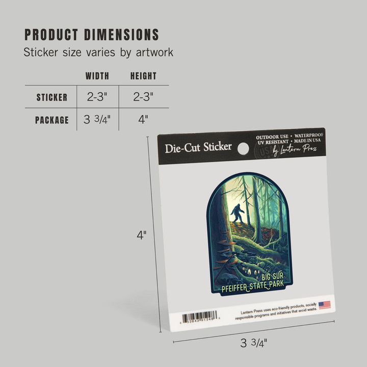 Big Sur, California, Wanderer, Bigfoot in Forest, Pfeiffer Big Sur, Contour, Vinyl Sticker Sticker Lantern Press 
