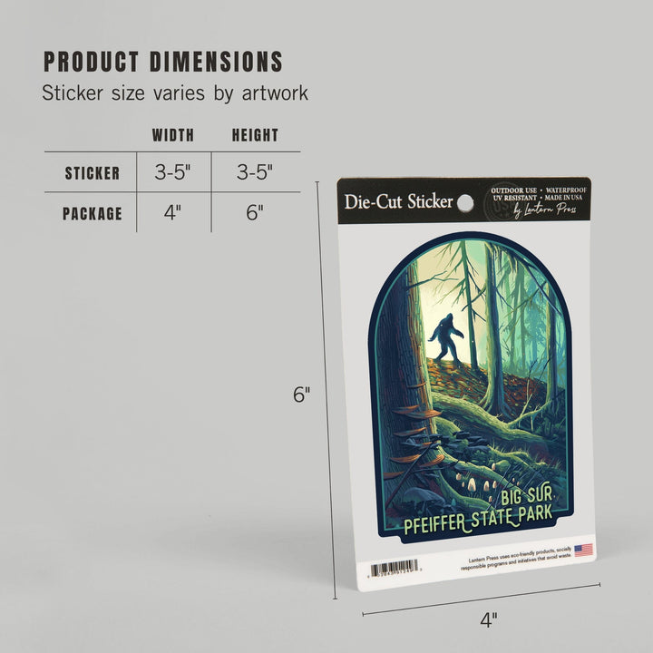 Big Sur, California, Wanderer, Bigfoot in Forest, Pfeiffer Big Sur, Contour, Vinyl Sticker Sticker Lantern Press 