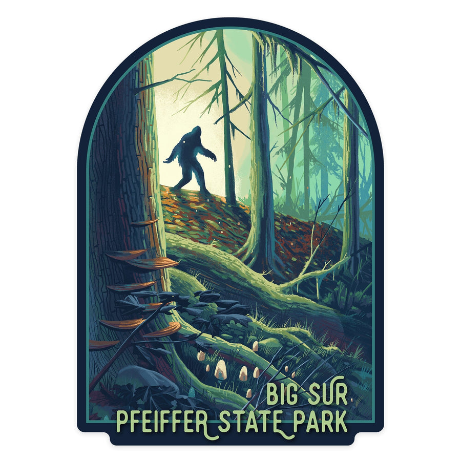 Big Sur, California, Wanderer, Bigfoot in Forest, Pfeiffer Big Sur, Contour, Vinyl Sticker Sticker Lantern Press 