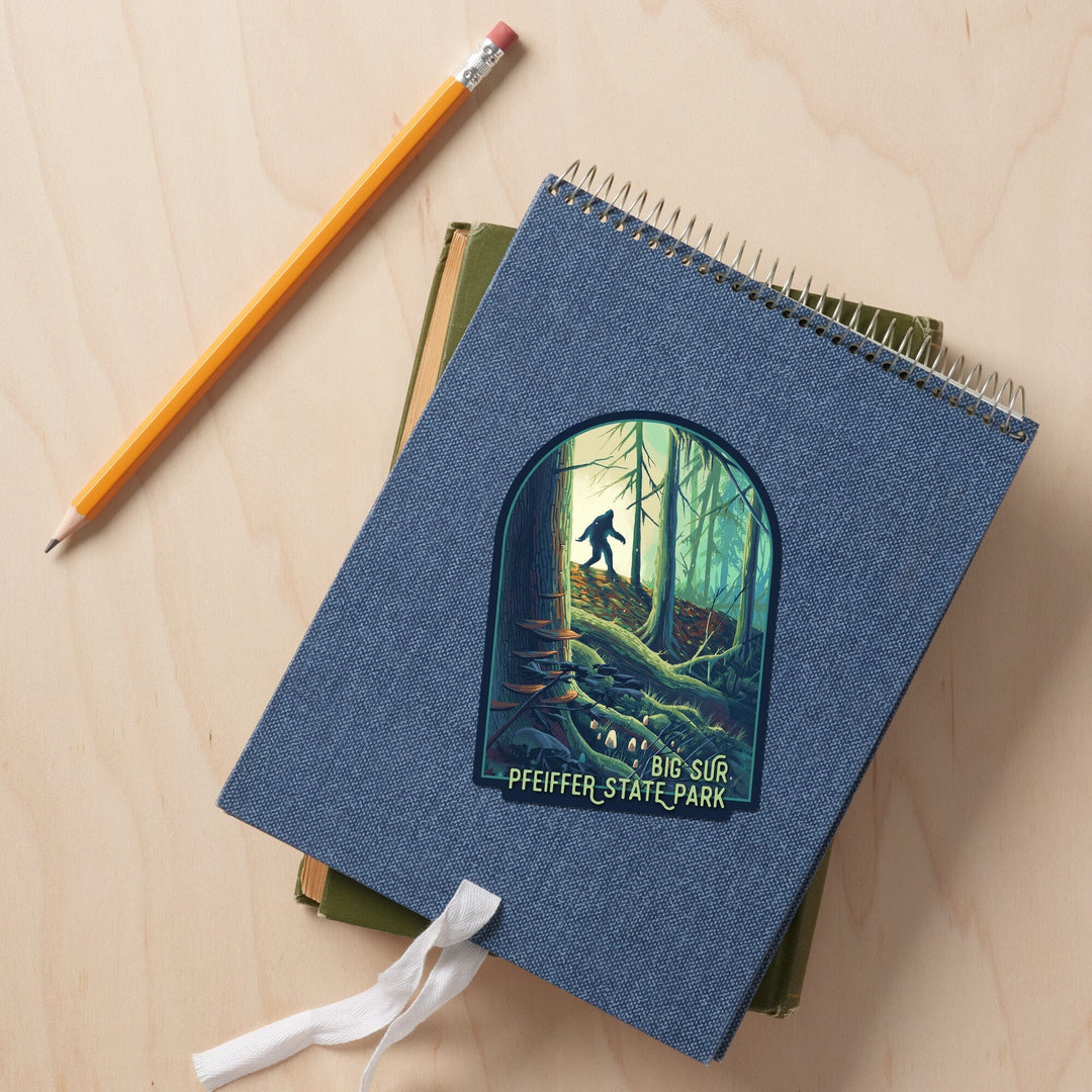 Big Sur, California, Wanderer, Bigfoot in Forest, Pfeiffer Big Sur, Contour, Vinyl Sticker Sticker Lantern Press 