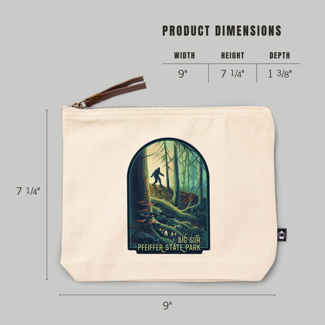 Big Sur, California, Wanderer, Bigfoot in Forest, Pfeiffer Big Sur,, Organic Cotton Zipper Pouch, Go Bag Totes Lantern Press 