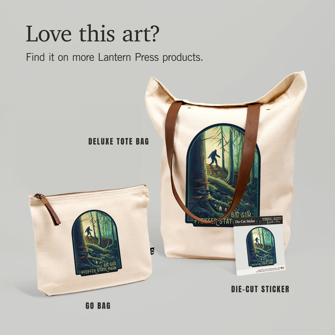 Big Sur, California, Wanderer, Bigfoot in Forest, Pfeiffer Big Sur,, Organic Cotton Zipper Pouch, Go Bag Totes Lantern Press 