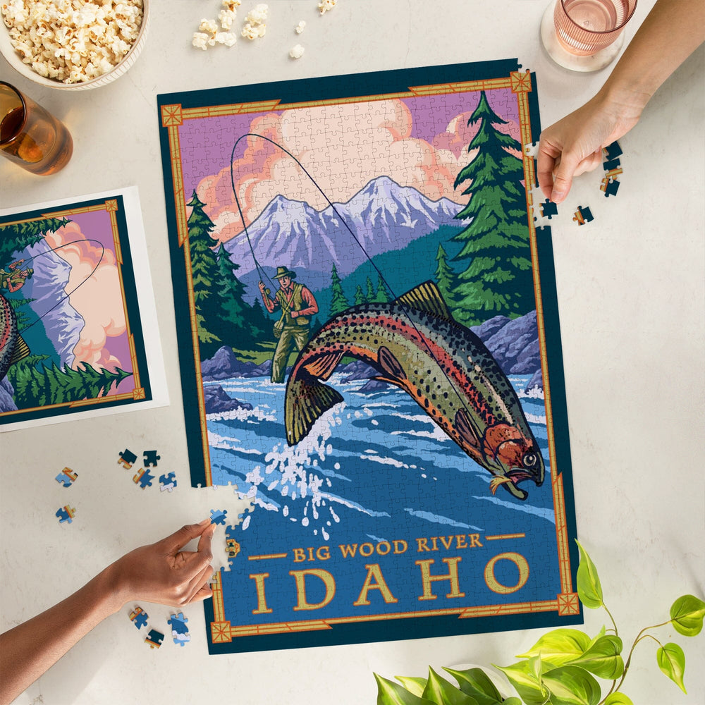 Big Wood River, Idaho, Fly Fisherman, Jigsaw Puzzle Puzzle Lantern Press 
