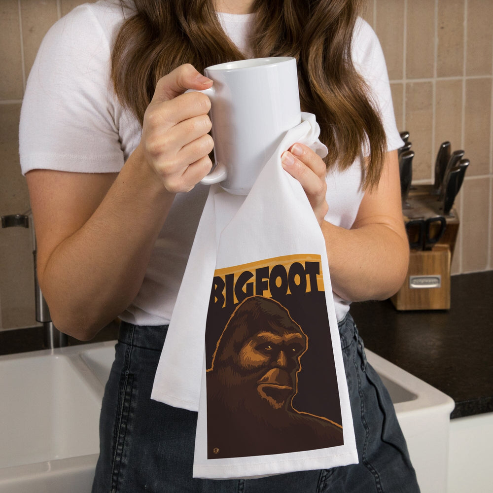 Bigfoot Face, Organic Cotton Kitchen Tea Towels Kitchen Lantern Press 