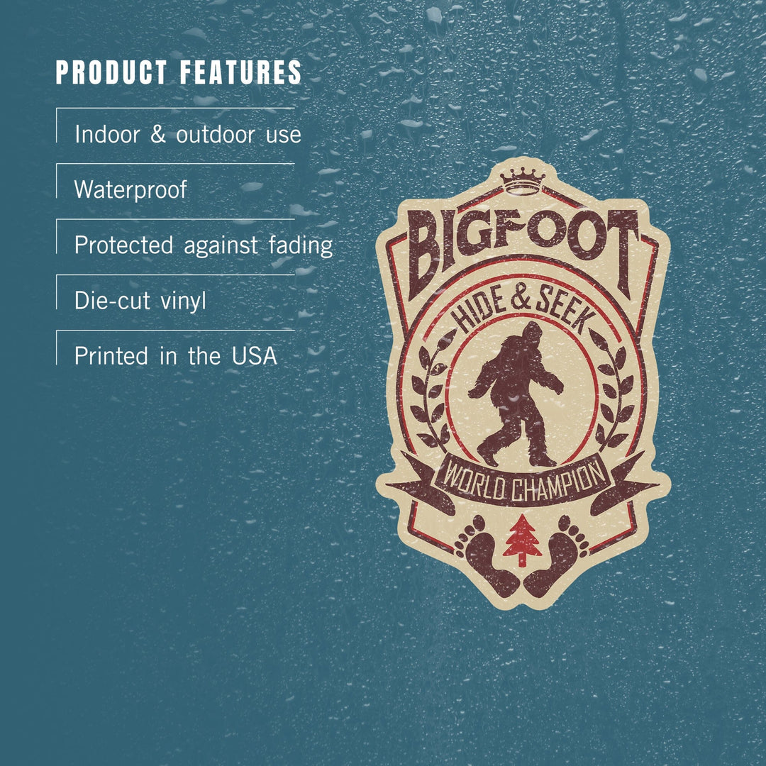 Bigfoot, Hide and Seek World Champion, Contour, Lantern Press Artwork, Vinyl Sticker Sticker Lantern Press 