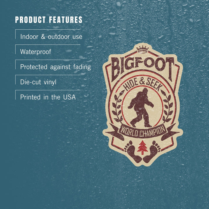 Bigfoot, Hide and Seek World Champion, Contour, Lantern Press Artwork, Vinyl Sticker Sticker Lantern Press 