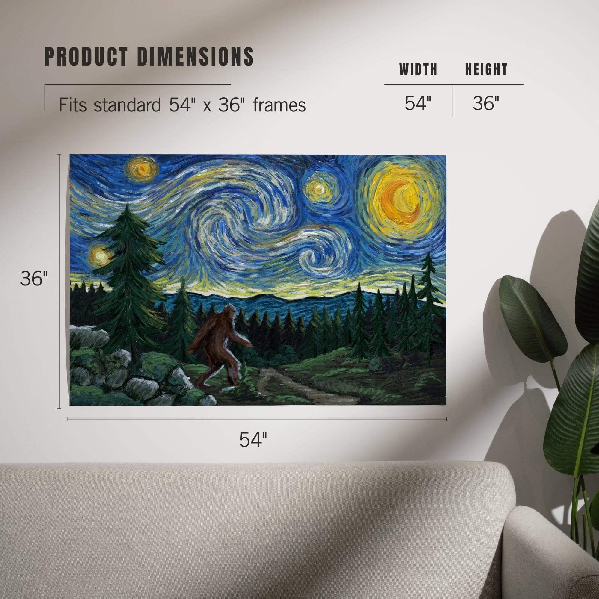 Bigfoot, Starry Night art prints, metal signs – Lantern Press
