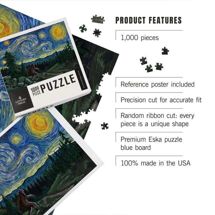 Bigfoot, Starry Night, Jigsaw Puzzle Puzzle Lantern Press 