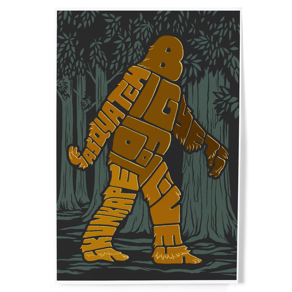 Bigfoot, Typography, Art & Giclee Prints Art Lantern Press 8 x 12 Art Print 