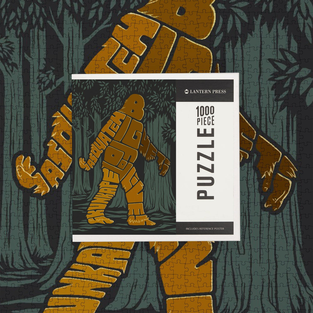 Bigfoot, Typography, Jigsaw Puzzle Puzzle Lantern Press 