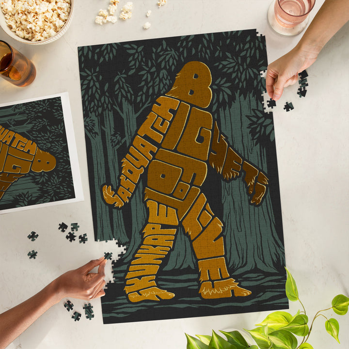 Bigfoot, Typography, Jigsaw Puzzle Puzzle Lantern Press 