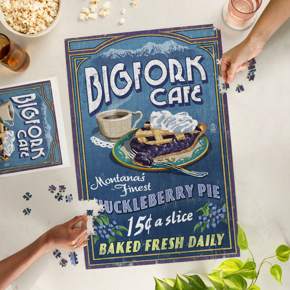 Bigfork, Montana, Huckleberry Pie Sign, Jigsaw Puzzle Puzzle Lantern Press 