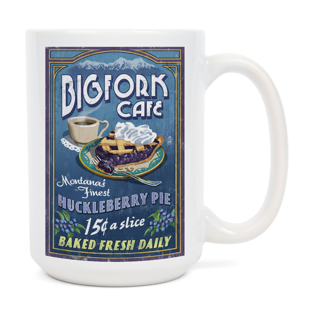 Bigfork, Montana, Huckleberry Pie Sign, Lantern Press Artwork, Ceramic Mug Mugs Lantern Press 