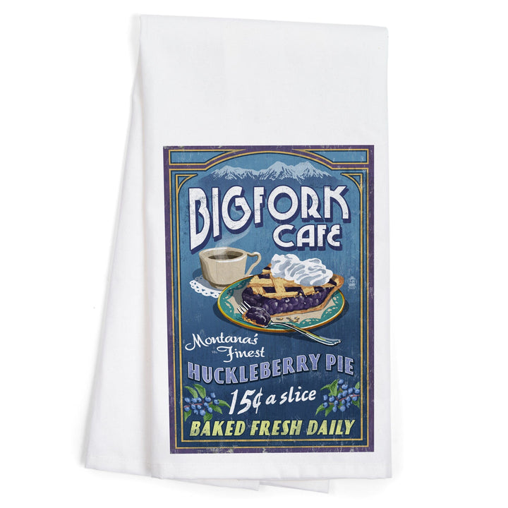 Bigfork, Montana, Huckleberry Pie Sign, Organic Cotton Kitchen Tea Towels Kitchen Lantern Press 