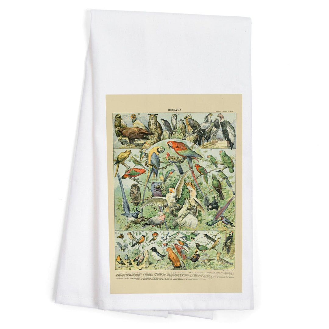 Birds, A, Vintage Bookplate, Adolphe Millot Artwork, Organic Cotton Kitchen Tea Towels Kitchen Lantern Press 