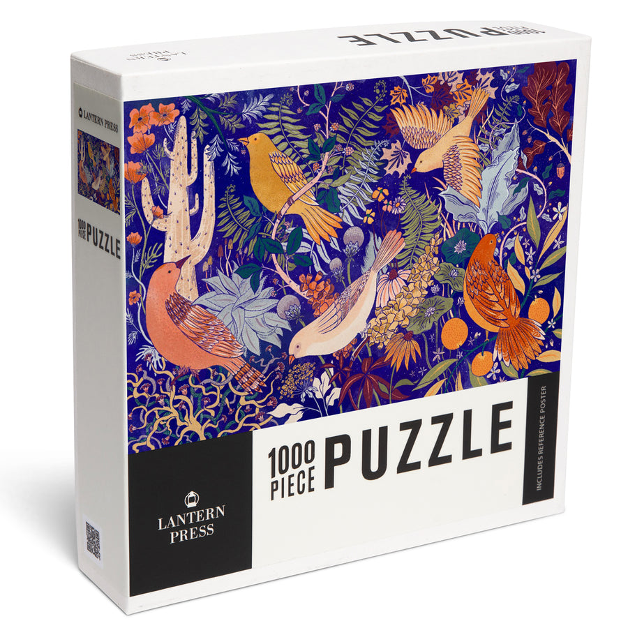 Birds and Blooms of North America, Cobalt, Jigsaw Puzzle Puzzle Lantern Press 