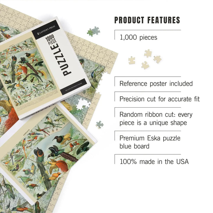 Birds, B, Vintage Bookplate, Adolphe Millot Artwork, Jigsaw Puzzle Puzzle Lantern Press 