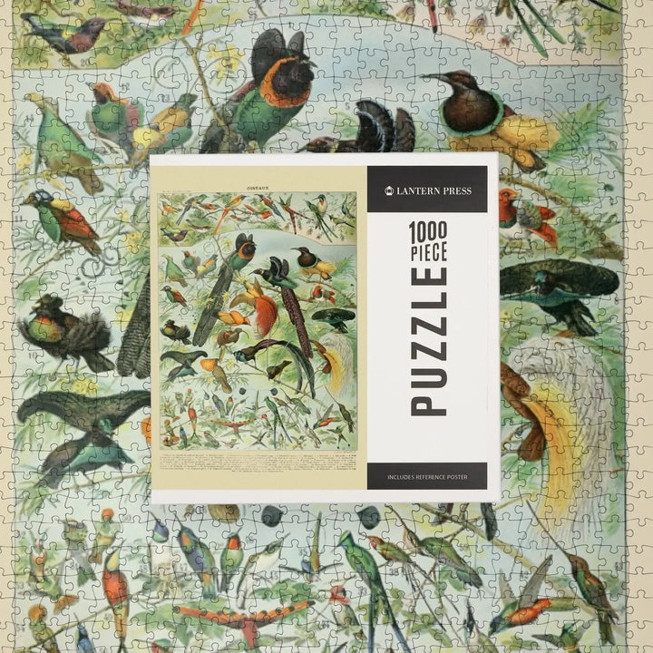 Birds, B, Vintage Bookplate, Adolphe Millot Artwork, Jigsaw Puzzle Puzzle Lantern Press 
