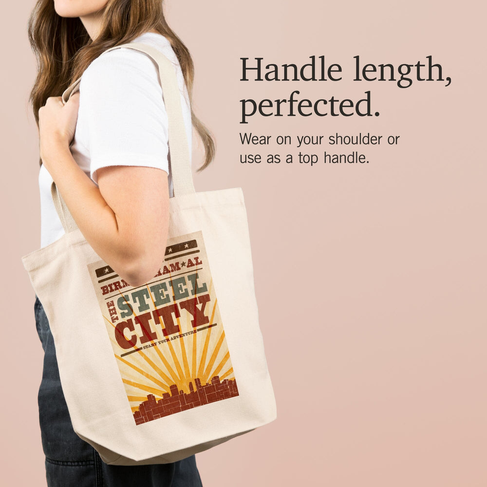 Birmingham, Alabama, Skyline and Sunburst Screenprint Style, Tote Bag Totes Lantern Press 