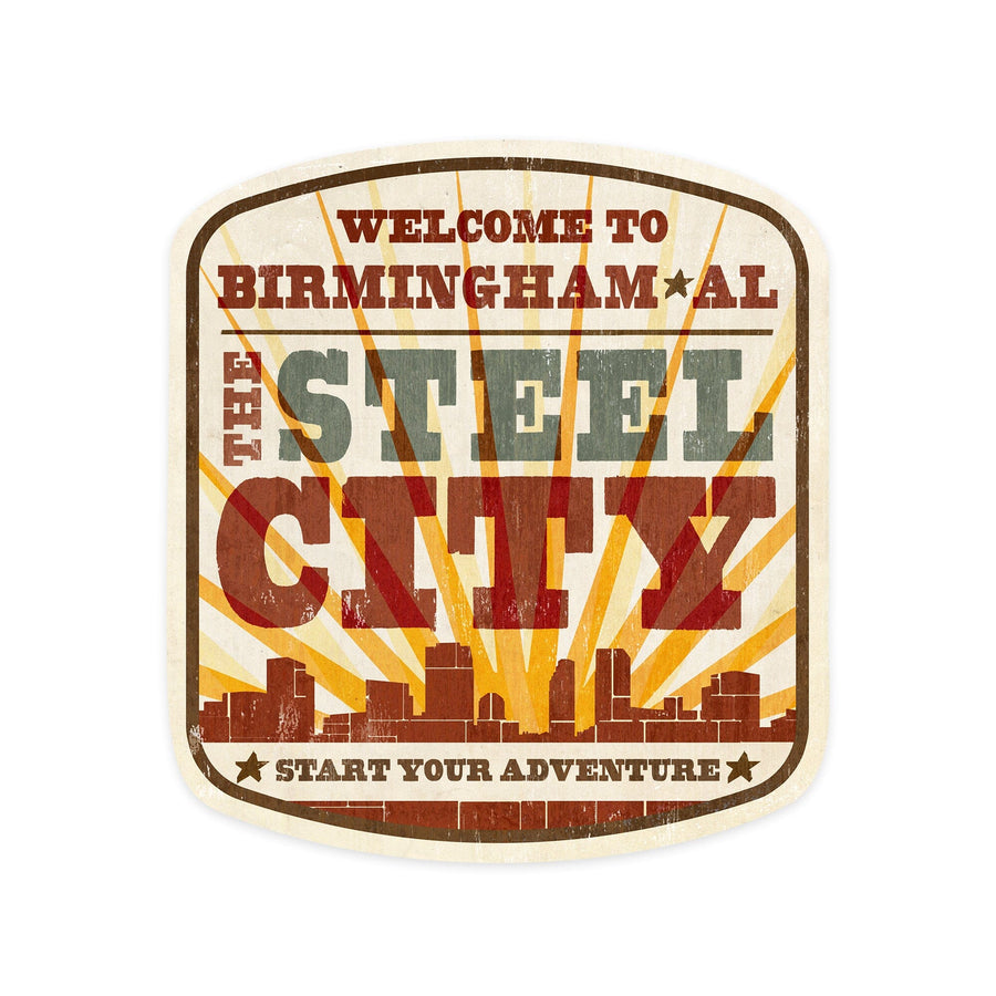 Birmingham, Alabama, The Steel City, Sunburst, Start Your Adventure, Contour, Lantern Press Artwork, Vinyl Sticker Sticker Lantern Press 