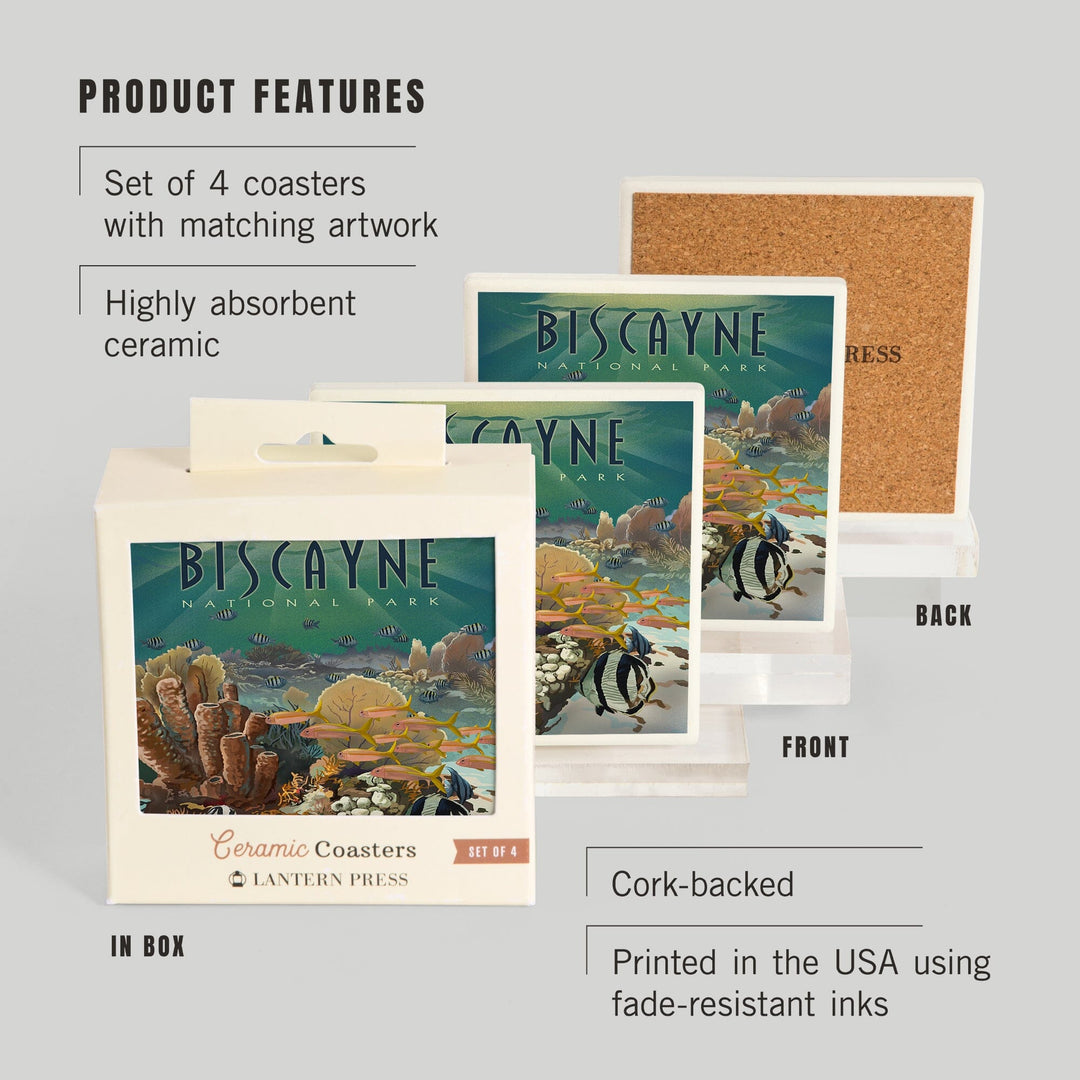 Biscayne National Park, Florida, Lithograph National Park Series, Coasters Coasters Lantern Press 