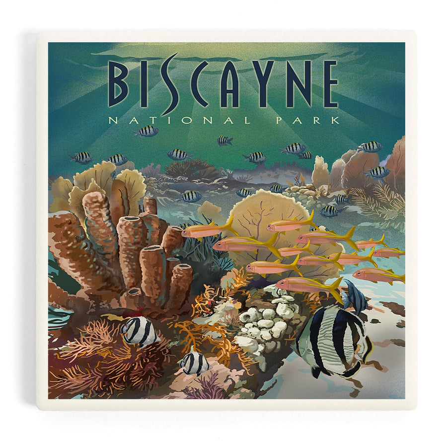 Biscayne National Park, Florida, Lithograph National Park Series, Coasters Coasters Lantern Press 