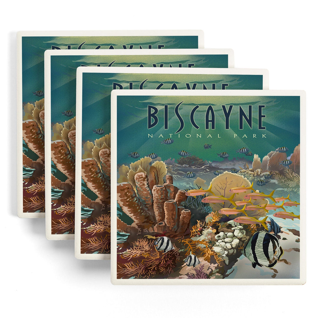 Biscayne National Park, Florida, Lithograph National Park Series, Coasters Coasters Lantern Press 