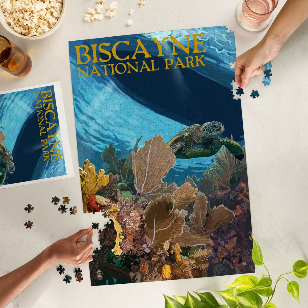 Biscayne National Park, Florida, Sea Turtle and Coral, Painterly Series, Jigsaw Puzzle Puzzle Lantern Press 
