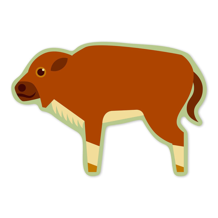 Bison Calf, Geometric, Contour, Lantern Press Artwork, Vinyl Sticker - Lantern Press