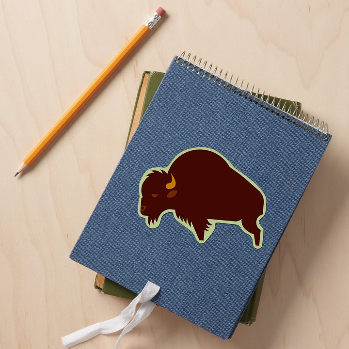 Bison, Geometric, Contour, Vinyl Sticker Sticker Lantern Press 