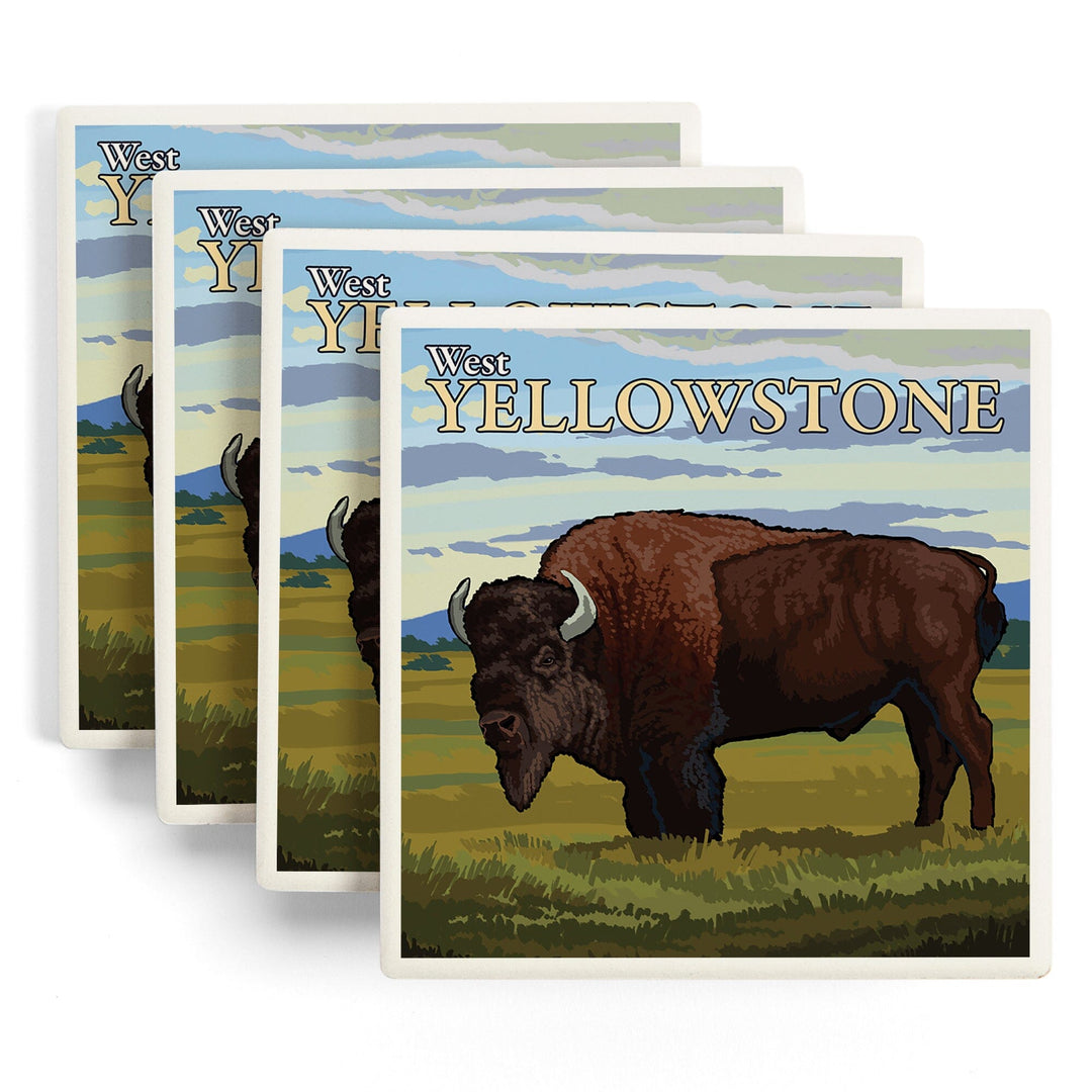 Bison Scene, West Yellowstone, Montana, Coasters Coasters Lantern Press 