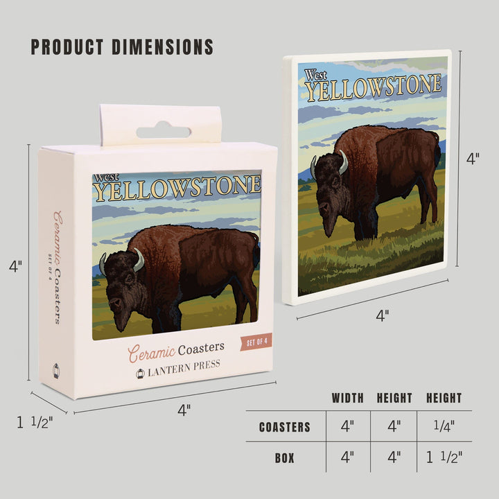 Bison Scene, West Yellowstone, Montana, Coasters Coasters Lantern Press 