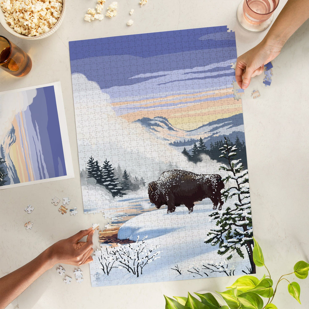 Bison Snow Scene, Jigsaw Puzzle Puzzle Lantern Press 