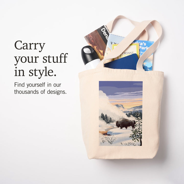 Bison Snow Scene, Tote Bag Totes Lantern Press 