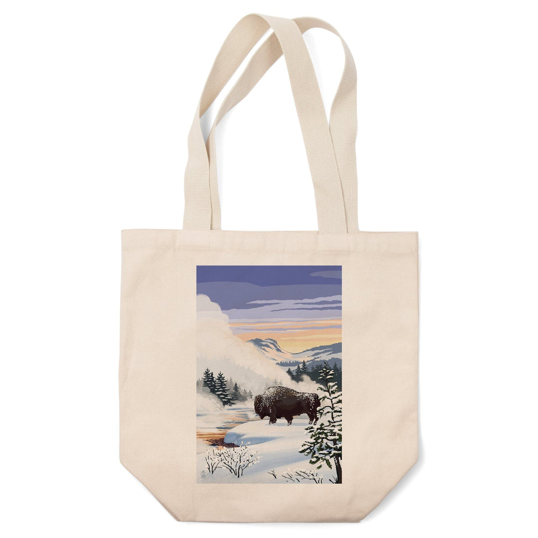 Bison Snow Scene, Tote Bag Totes Lantern Press 