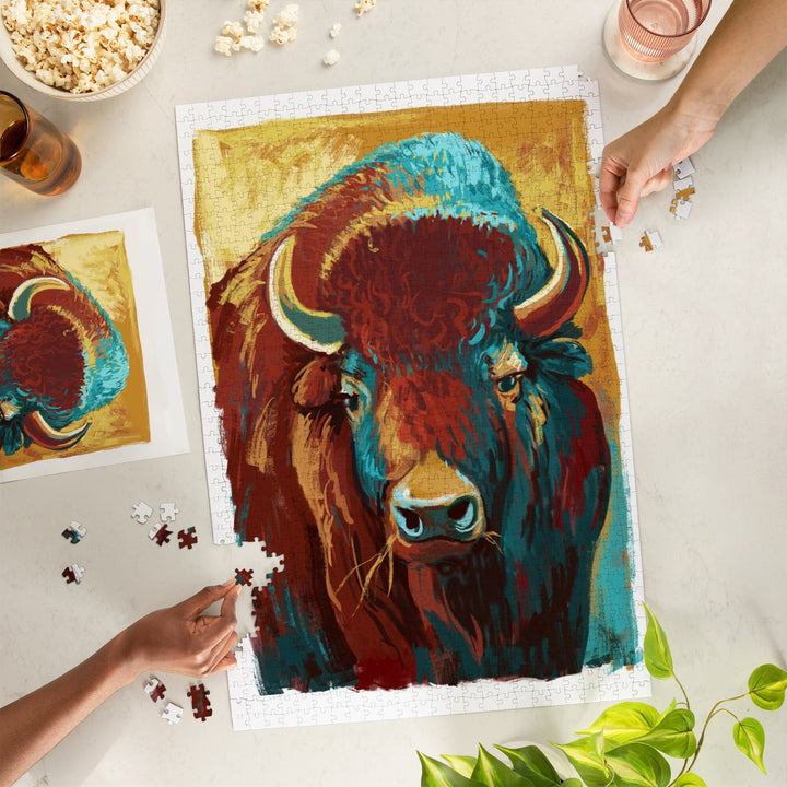 Bison, Vivid, Jigsaw Puzzle Puzzle Lantern Press 