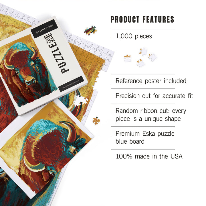 Bison, Vivid, Jigsaw Puzzle Puzzle Lantern Press 