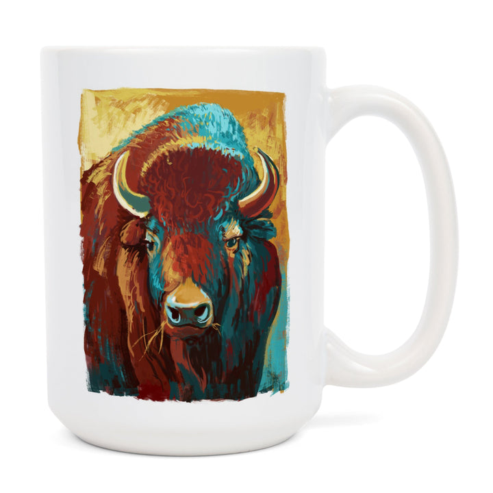 Bison, Vivid, Lantern Press Artwork, Ceramic Mug Mugs Lantern Press 
