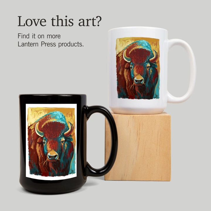 Bison, Vivid, Lantern Press Artwork, Ceramic Mug Mugs Lantern Press 