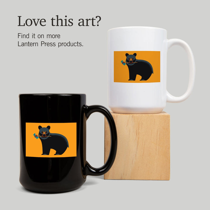 Black Bear, Geometric, Contour, Lantern Press Artwork, Ceramic Mug Mugs Lantern Press 