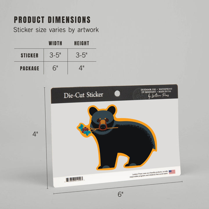 Black Bear, Geometric, Contour, Lantern Press Artwork, Vinyl Sticker Sticker Lantern Press 