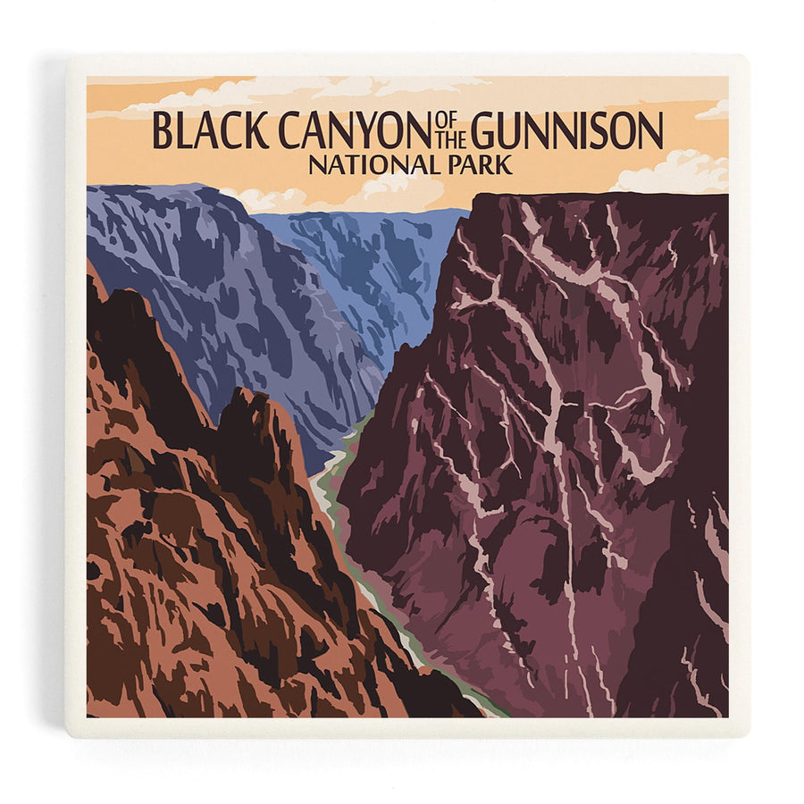 Black Canyon of the Gunnison National Park, Colorado, River and Cliffs, Painterly Series, Coasters Coasters Lantern Press 