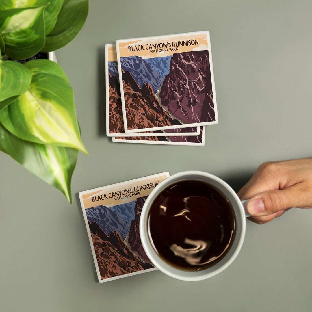 Black Canyon of the Gunnison National Park, Colorado, River & Cliffs, Painterly Series, Lantern Press Artwork, Coaster Set - Lantern Press