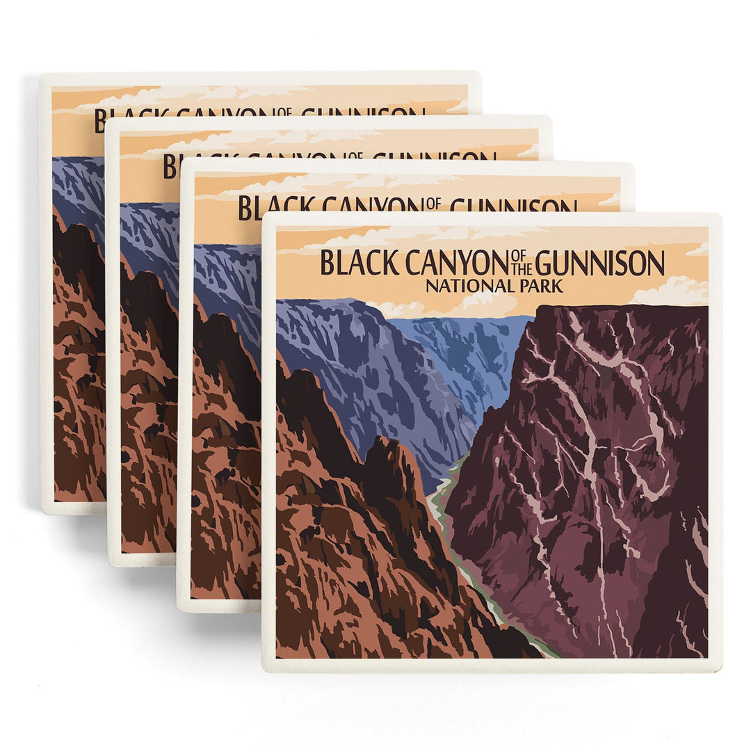 Black Canyon of the Gunnison National Park, Colorado, River & Cliffs, Painterly Series, Lantern Press Artwork, Coaster Set - Lantern Press