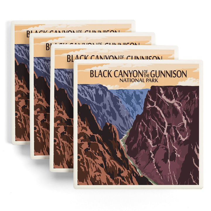 Black Canyon of the Gunnison National Park, Colorado, River & Cliffs, Painterly Series, Lantern Press Artwork, Coaster Set - Lantern Press