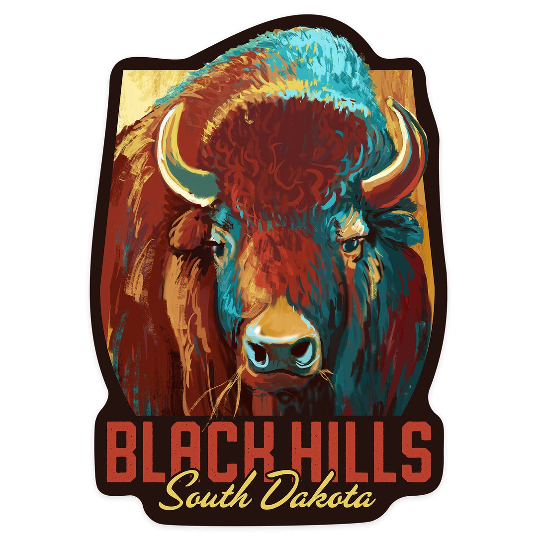 Black Hills, South Dakota, Bison, Vivid, Contour, Lantern Press Artwork, Vinyl Sticker Sticker Lantern Press 