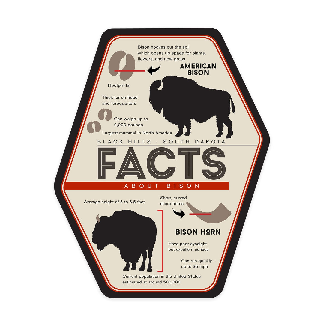 Black Hills, South Dakota, Facts About Bison, Contour, Vinyl Sticker Sticker Lantern Press 