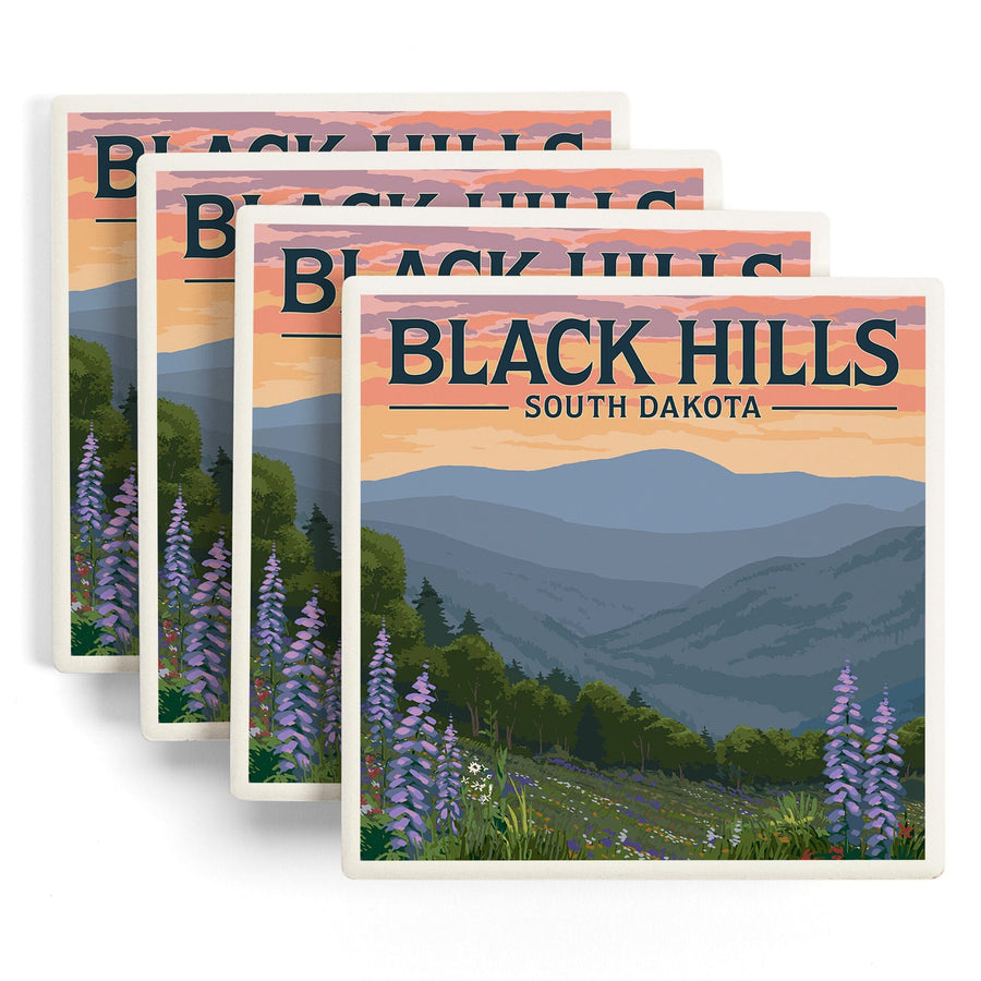 Black Hills, South Dakota, Spring Flowers, Lantern Press Artwork, Coaster Set - Lantern Press